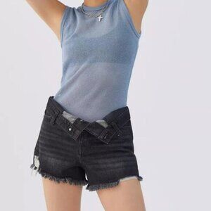 58 BDG Foldover V-Front Denim Short — Washed Black Denim
